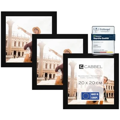 Afbeelding van CABBEL Set van 3 fotolijsten 20x20 cm, MDF houten lijst in zwart, met onbreekbaar plexiglas/modern