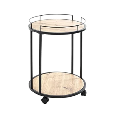 Afbeelding van HAKU Möbel Bijzettafel op wielen, MDF, zwart eikenhout, Ø 45 x H 60 cm