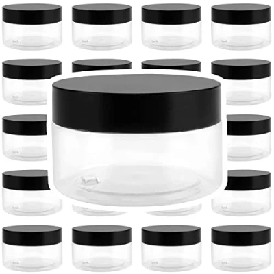 Afbeelding van JOIKIT 24 stuks doorzichtige plastic potten van 100 ml met deksels, voorraadpotten brede opening en deksels voor doe het zelf kunstambachten, kralen, specerijen, noten