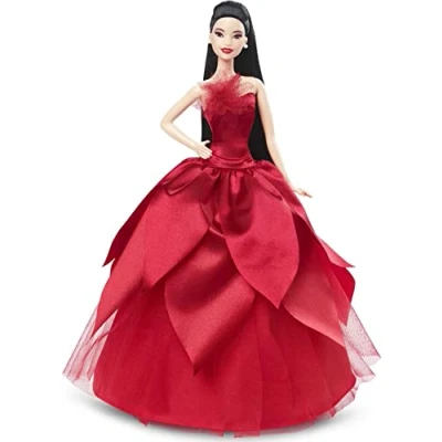 Afbeelding van Barbie Signature 2022 Holiday Doll met zwart haar, verzamelserie, inclusief poppenstandaard en displaybare verpakking