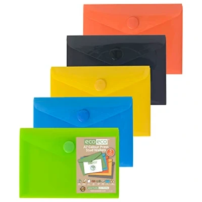 Afbeelding van eco A7 50% gerecycleerde verschillende kleuren pers stud popper portemonnee, plastic mappen (Pack van 5), eco077