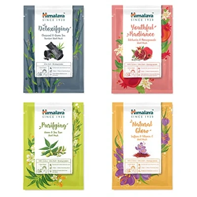 Afbeelding van Himalaya Face Sheet Masks Discovery Collection, Variation Pack of Single Use Cotton Facial Masks, with Hyaluronic Acid for Intense Hydration, Mix SET 4 Pcs