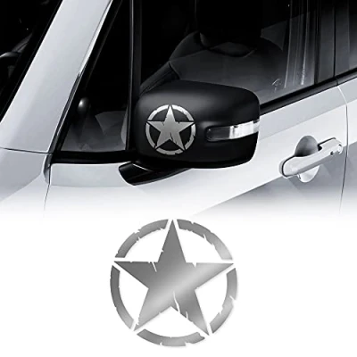 Afbeelding van 4R Quattroerre.it 17119 Sticker Army Star Armeesters voor Jeep Renegade autospiegel, diameter 9 cm, zilverkleur, 2 stuks