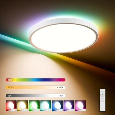 Afbeelding van LQWELL® LED Plafondlamp dimbaar met afstandsbediening, 24W 2500LM 3000 6500K RGB, ronde platte plafondverlichting IP44 voor woonkamer, slaapkamer, eetkamer, 300 * 40mm
