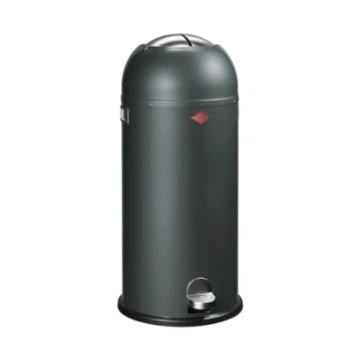 Afbeelding van Wesco Kickmaster Maxi Afvalbak in de kleur grafiet, gepoedercoat plaatstaal, ingebouwde demper, 40 liter volume, grote inworp