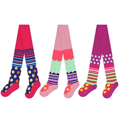 Afbeelding van L&amp;K II 3 delige panty voor meisjes versterkte katoenen kinderpanty ondoorzichtig met stippen en strepen patronen meerkleurig 2761, 2761A serie, 146/152 cm