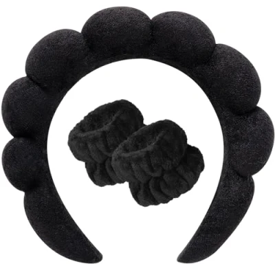 Afbeelding van DRESHOW Spa Hoofdband voor Wassen Gezicht Polsband Pak Spons Zachte Badstof Make up Huidverzorging Anti slip Vrouwen