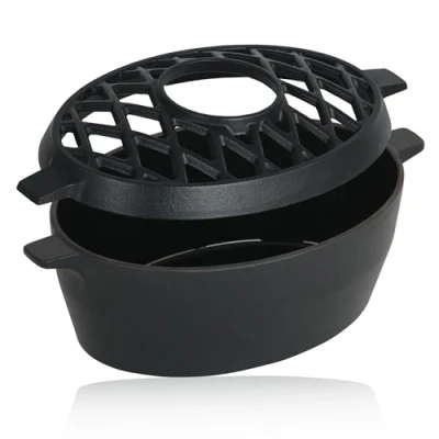 Afbeelding van BBQ Toro gietijzeren luchtbevochtiger, geëmailleerd, 2,7 liter, waterverdamper oven, houtkachel, verdamper, kamerbevochtiger (zwart)