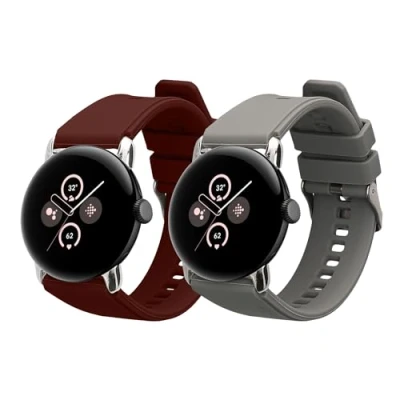 Afbeelding van kwmobile 2x horlogebandjes geschikt voor Google Pixel Watch 2 / 1 bandje Smartwatch bandjes van TPU Activity tracker horloge band in grijs bordeauxrood