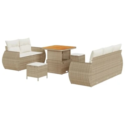 Afbeelding van vidaXL 8 delige tuinsofa set met kussens in beige poly rattan en acacia.