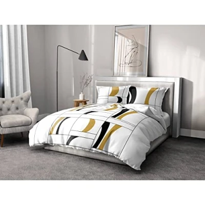 Afbeelding van Home Linge Passion Dekbedovertrek, 2 delig, 100% katoen, 57 draden, 1 persoon, 140 x 200 cm, mosterdzwarte atol