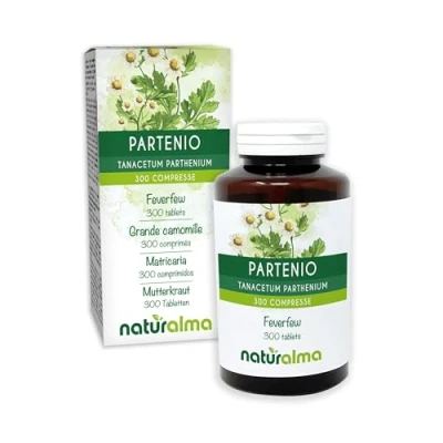Afbeelding van Moederkruid (Tanacetum parthenium) kruid met bloemen NATURALMA 150 g 300 tabletten Voedingssupplement Natuurlijk en Veganistisch