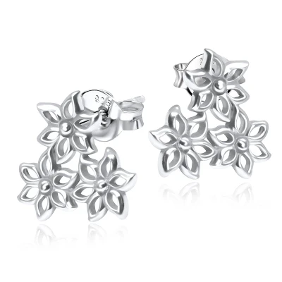 Afbeelding van JoyS Zilveren bloem oorbellen 3 bloemetjes 12 x 11 mm massief oorknoppen