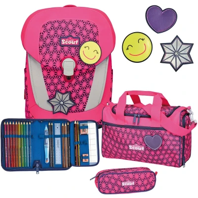 Afbeelding van Scout Schooltas Neon Safety Sunny II Set 4 delig Pink Glow Neonroze