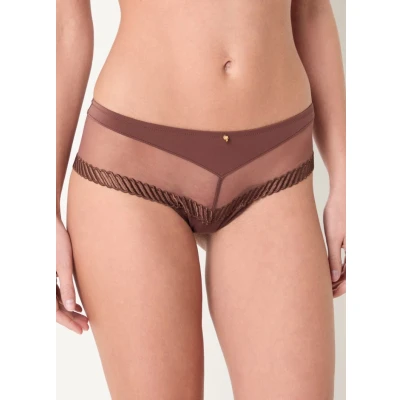 Afbeelding van Aubade dames Sheer Emotion shorty met mesh en borduring in de kleur Chocoladebruin, maat: 40