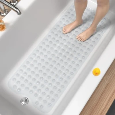 Afbeelding van Badmat, antislip, 100 x 40 cm, extra lange antislipmat, badkuip, douchemat, vrij, schimmelwerend en machinewasbaar, transparant,