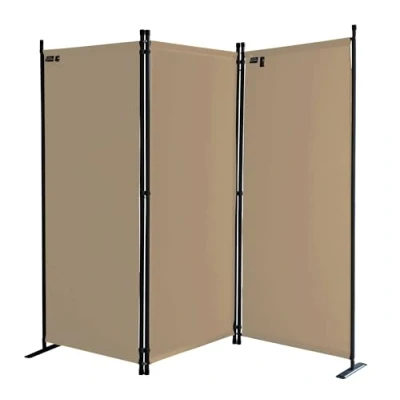 Afbeelding van QUICK STAR Paravent 3 delig 170 x 165 cm stof kamerverdeler tuin scheidingswand balkon ondoorzichtig standwand opvouwbaar zand