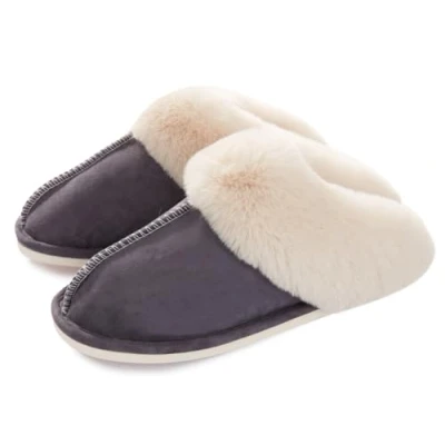 Afbeelding van Slippers Dames Sloffen Warm Winter Nepbont Zacht Plat Pluche Pantoffels Antislip Outdoor/Indoor met super kwaliteit,Grijs 1805,40.5/42 EU
