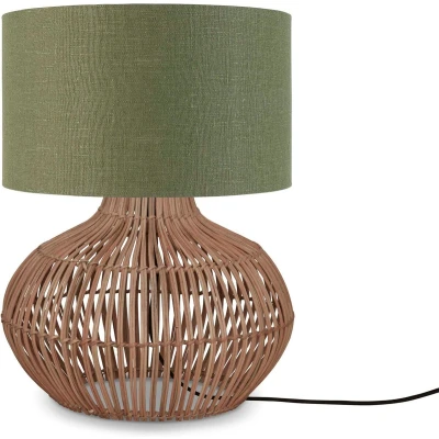 Afbeelding van Good&amp;Mojo Tafellamp Kalahari Rotan Ecolinnen Small Naturel Green Forest 32x32x48cm