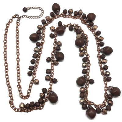 Afbeelding van Behave Kralenketting bruin lange ketting brons kleur 100cm