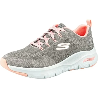Afbeelding van Skechers Dames Arch Fit Comfy Wave Sneaker, Grijze gebreide roze rand, 39.5 EU
