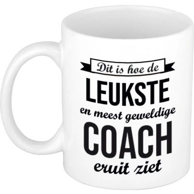 Afbeelding van Leukste en meest geweldige coach cadeau mok / beker wit 300 ml feest mokken
