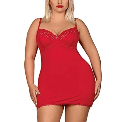 Afbeelding van Obsessive Jolierose Chemise &amp; String Erotische Lingerieset Maat XXL Rood