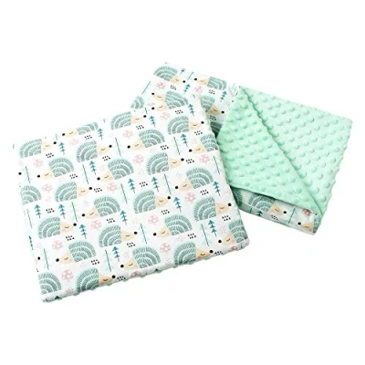 Afbeelding van Medi Partners Babydeken, kruipdeken met kussen, 100% katoen, Minky kinderdeken, 55 x 75 cm + 35 30 cm, multifunctioneel, voor kinderwagen, babyzitje, wieg (munt, egel munt minky)