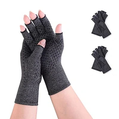 Afbeelding van Arthrose handschoenen vingerloze handschoenen, reuma compressiehandschoenen, artriti gaming reumatische pijnverlichting, RSI, carpaal tunnelsyndroom (L, antislip)