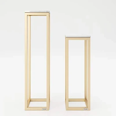 Afbeelding van PLAYBOY 175801MB Uitschuiftafels, bloemenstandaard, lounge, 2 stuks, metaal, marmer, goud, 20 x 80 cm