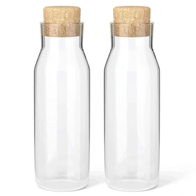 Afbeelding van HEFTMAN Set van 2 Glazen Flessen 1 Liter Transparante Karaf Glas voor Warme en Koude Dranken, Karaffen met Kurkdeksels, Herbruikbare Wasverzachterpotten Stoppers Stuks