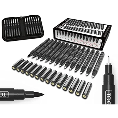 Afbeelding van Micro Line 14 pennen met etui, fineliner, multiliner, archiefinkt, waterdicht, journaling, illustratie, architectuur, technische tekening, schetsen, scrapbooking, manga, schrijven, rotsschildering,