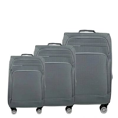 Afbeelding van MY TRAVEL BAG Stoffen reiskoffer, trolley, uitbreidbaar met dubbele wielen (M/L/XL/XXL of 4 delige set), zachte bagage, grijs, 3er Set, koffer