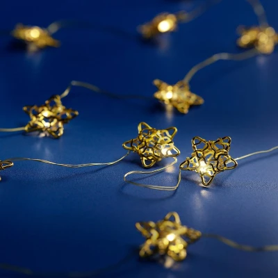 Afbeelding van Micro LED string met gouden sterren 190 cm lang 20 LED&#039;s