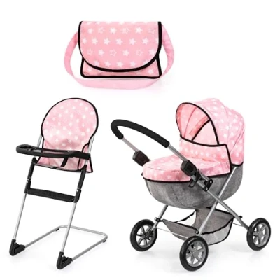 Afbeelding van Bayer Design 13730AB Poppenwagen set, opvouwbaar, zachte handgreep, met kinderstoel, tas