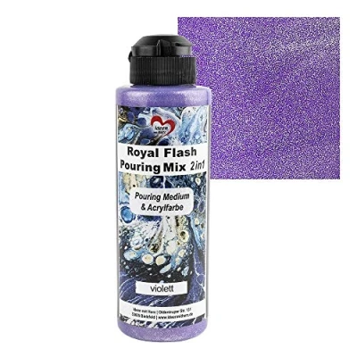 Afbeelding van Ideen mit Herz Royal Flash Pouring Mix 2 in 1, gieten medium &amp; metallic acrylverf met glittereffect, 180 ml, geen verder mengen vloeistof, of siliconenolie nodig (paars)