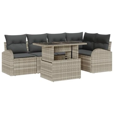 Afbeelding van vidaXL 6 delige tuinsalonset met kussens lichtgrijs poly rattan