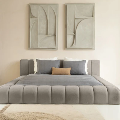 Afbeelding van Trendy zweef ledikant bed in Capuccino boucle stof Exclusief bij Y not 180x200 cm(zonder matras)*