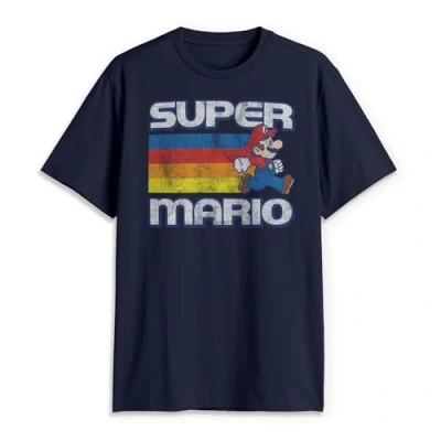 Afbeelding van Nintendo Heren Super Mario Running Retro Stripe T shirt, Donkerblauw, XL