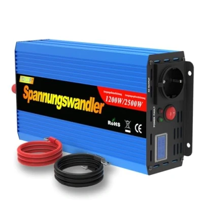 Afbeelding van EDECOA Auto omvormer 12V 220V 1200W 2500W Spanningsomvormer naar 230V Gewijzigde sinusgolf Stroomomvormer Power Inverter Converter met LCD Scherm EU stopcontacten Schakelaar Kabel