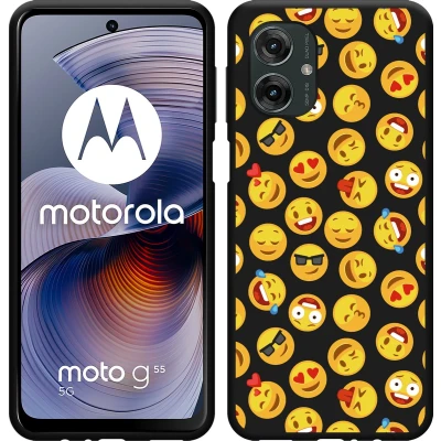 Afbeelding van Cazy Hoesje geschikt voor Motorola Moto G55 Siliconen Zwart Emoji