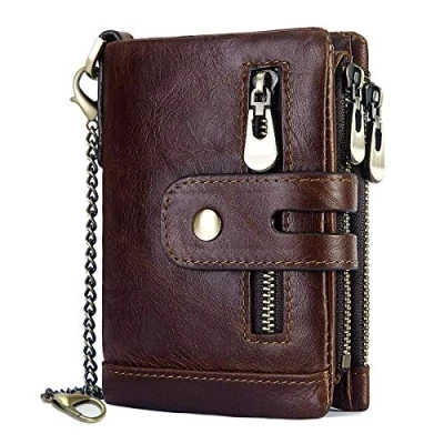 Afbeelding van herenportemonnee met RFID bescherming, leren portemonnee ketting, dubbele vouw, muntvak, ritssluiting, 16 kaartvakken, portemonnee, koffie, Kurzer Absatz, Elegant