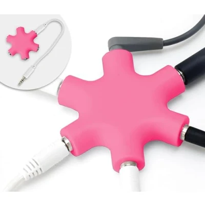 Afbeelding van MyGadget 5 weg jack splitter 3,5 mm Aux Mini audiosplitter Hoofdtelefoonaansluiting voor smartphones, laptops en pc in roze