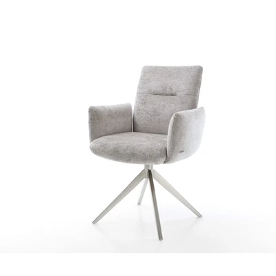 Afbeelding van DELIFE Draaistoel Jova Flex met armleuning chenille zilver grijs kruisframe breed roestvrij staal 360 draaibaar rocker functie pocketveer kern