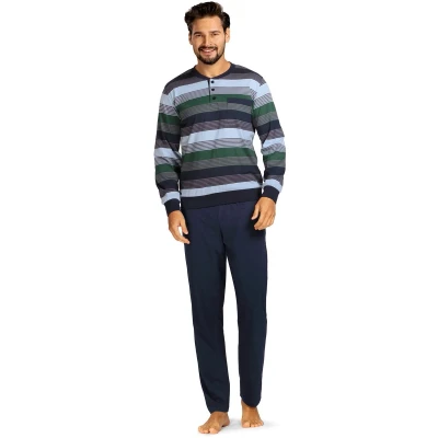 Afbeelding van Comte Heren pyjama Katoen Groen blauw gestreept Maat 3XL