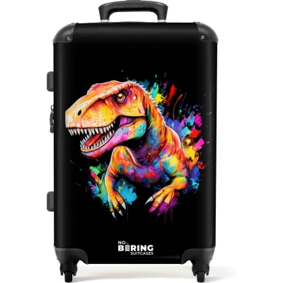 Afbeelding van NoBoringSuitcases.com® Kinderkoffer jongen Kindertrolley jongens Dinosaurus met kleurrijke graffiti Koffer kind groot Rolkoffer lichtgewicht Reiskoffer 4 wielen Grote trolley XL 20 kg bagage