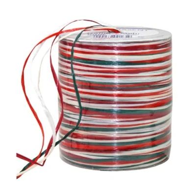 Afbeelding van C.E. Pattberg RAFFIA Meerkleurig rood groen wit lint, 50 meter cadeaulint voor het inpakken van geschenken, 5 strengs lint accessoires decoratie en handwerk, elke
