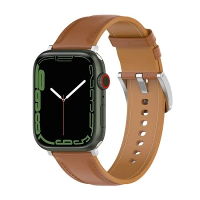 Afbeelding van Apple Watch Luxe leren bandje Lichtbruin Geschikt voor 38mm / 40mm 41mm 42mm