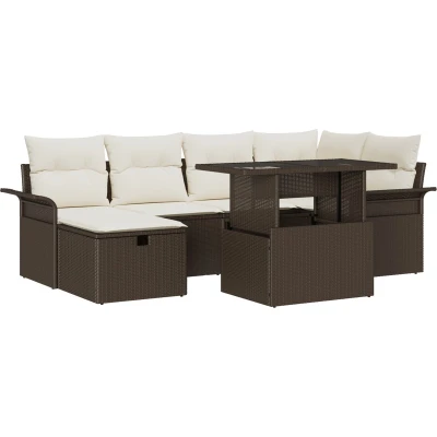 Afbeelding van vidaXL 7 delige Tuin Sofa Set met Kussens Bruine Poly Rattan