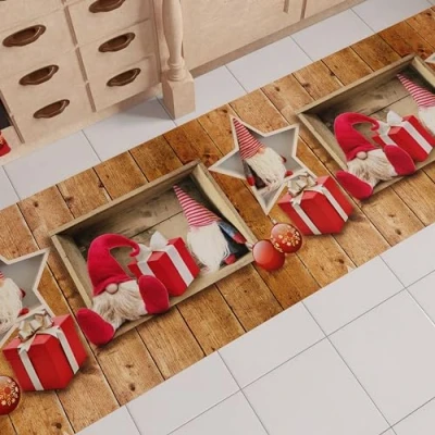 Afbeelding van PETTI Artigiani Italiani tapijt voor de keuken, kerstloper antislip en wasbaar, Kerstmis, 52 x 280 cm, elf, gemaakt in Italië